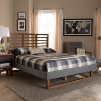 Baxton Studio Rina-Dark Grey/Ash Walnut-Full Rina Modern and Contemporary Dark Grey Fabric Upholstered and Ash Walnut Brown Finished Wood Full Size Platform Bed